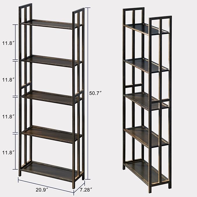 COPREE 5 Tier Bookshelf, Bamboo Space-Saving Tall Book Shelves,Walnut-Colored Freestanding Narrow Book Rack Organizer Shelving Unit Storage for Small Space, Living Room, Bedroom and Office - LeafyLoom