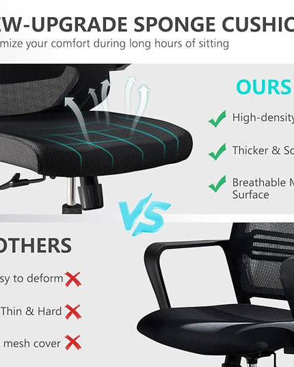 Office Chair 350LBS Capacity,Ergonomic Comfy Home Desk Chair,High Back Gaming Chair with Wheels,Mesh Computer Chair,Lumbar Support,Adjustable Headrest,Flip-up Armrest - LeafyLoom
