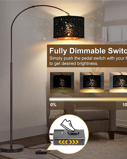 Dimmable Floor Lamp, Arc Floor Lamp for Living Room, Arched Tall Modern Standing Lamp with Adjustable Star Shade, Black Mid Century Floor Lamp Tall Pole Lamp for Bedrooms,Office, 9W LED Bulb Included - LeafyLoom