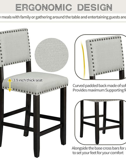 Kitchen 5-Piece Counter Height Dining Set, Classic Elegant Table and 4 Chairs in Espresso and Beige - LeafyLoom