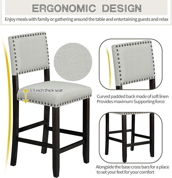 Kitchen 5-Piece Counter Height Dining Set, Classic Elegant Table and 4 Chairs in Espresso and Beige - LeafyLoom