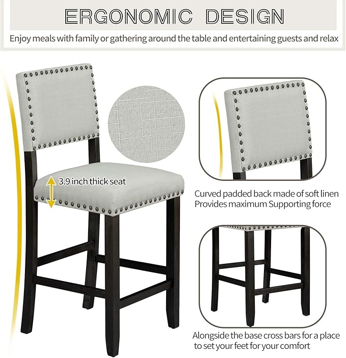 5 Piece Counter Height Dining 4 Person, Classic Elegant Home Kitchen Table Farmhouse Dinette Set Included Four Padded Backrest Chairs, Espresso+White - LeafyLoom
