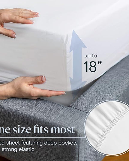 LuxClub 6 PC Queen Sheet Set, Sheets Queen Size, Deep Pockets 18" Eco Friendly Wrinkle Free Cooling Sheets Machine Washable Hotel Bedding Silky Soft - Snow White Fitted Sheet Queen Size - LeafyLoom
