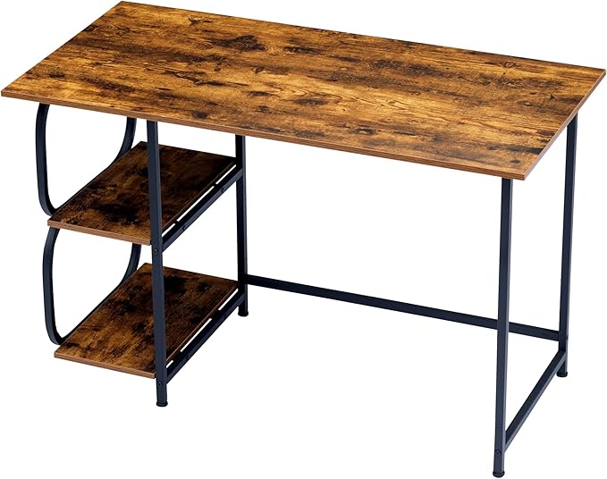 Newest Simple Open Shelf for Bedroom Living Room, 47.2Inch Home Office Computer Desk with Storage Shelves, Study Writing Table for Small Spaces, Caramel Wood Grain - LeafyLoom