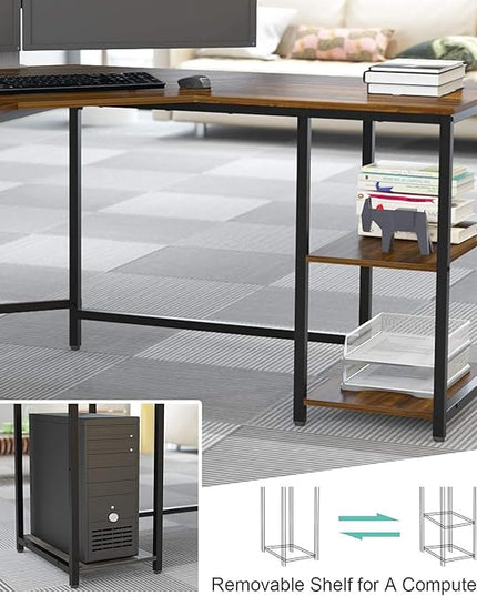 Elephance L-Shaped Desk with Shelves, Computer Corner Desk, Home Office Writing Workstation, Gaming Desk PC Laptop Table with Storage - LeafyLoom