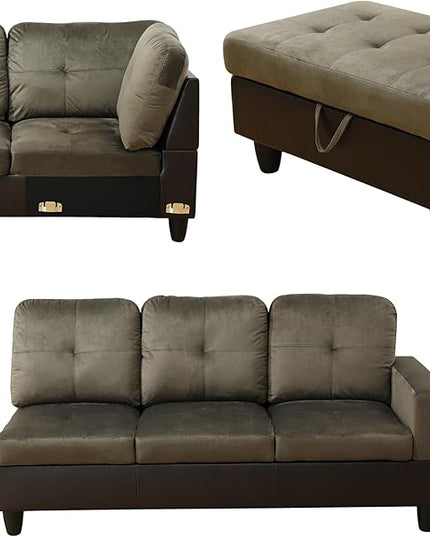 L Shaped Sofa with Ottoman Modern Sectional Living Room, Bedroom, Office, L Couch Taupe - LeafyLoom