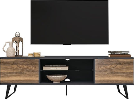 Atelier Mobili Mid Century Modern TV Stand | Farmhouse Entertainment Center for Living Room | TV Stand for 75 Inch TV | Gray TV Stand | Walnut TV Stand for Living Room 75 inch TV | Adjustable Shelf - LeafyLoom