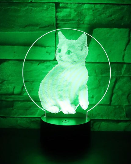 Cat Lamp 3D Optical Illusion Night Light Table Light 7 Colors Changing Touch Control Gift for Christmas Birthday Valentine's Day Kids Children Girl and Boy - LeafyLoom