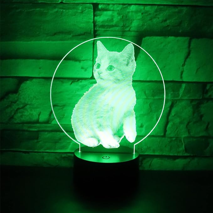 Cat Lamp 3D Optical Illusion Night Light Table Light 7 Colors Changing Touch Control Gift for Christmas Birthday Valentine's Day Kids Children Girl and Boy - LeafyLoom