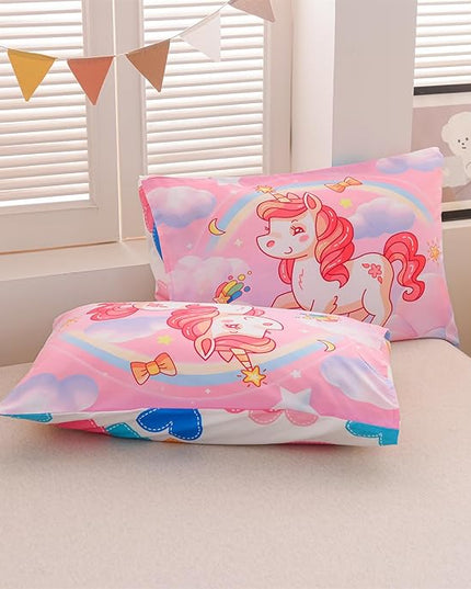 Aimuan Girls Unicorn Comforter Set 3 Pieces Pink Purple Bedding Set with Rainbow Star Galaxy Stars Fantasy Children Room Decor Soft Reversible Bed Sets for Boys/Girls/Teens (Pink Twin3Pcs) - LeafyLoom