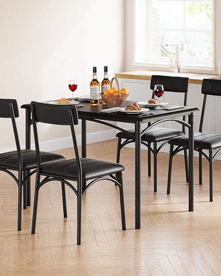 IDEALHOUSE Dining Table Set for 4, Kitchen Table and Chairs for 4, Rectangular Dining Room Table Set with 4 Upholstered Chairs, 5 Piece Kitchen Table Set for Small Space, Apartment, Retro Black - LeafyLoom