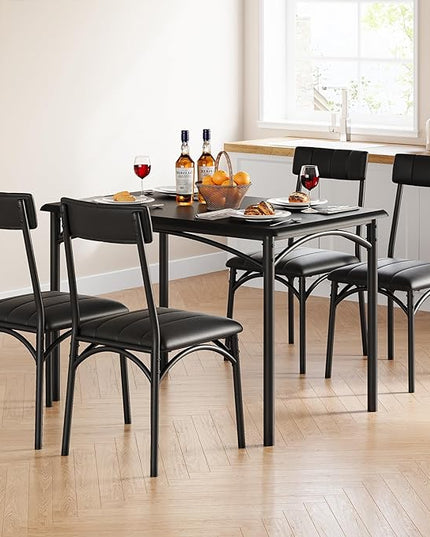 IDEALHOUSE Dining Table Set for 4, Kitchen Table and Chairs for 4 with Upholstered Chairs, 5 Piece Rectangular Kitchen Table Set, Dining Room Table Set for Small Space, Apartment, Rustic Black - LeafyLoom