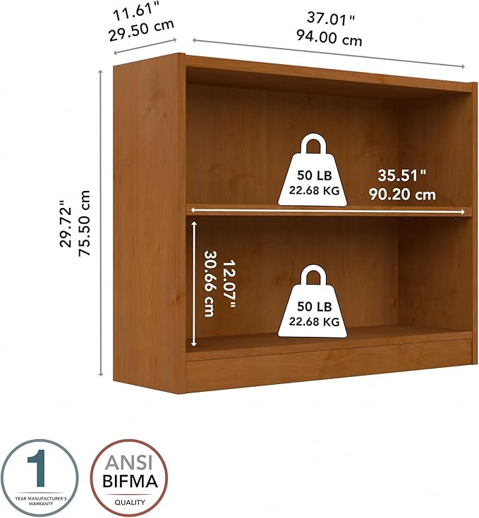 Bush Furniture Universal Small 2 Shelf Bookcase in Natural Cherry - LeafyLoom