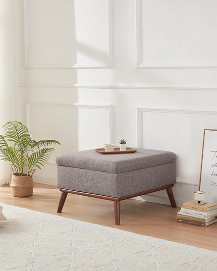 Tbfit Large Ottoman with Storage, 31.5-inch Mid Century Modern Rectangle Coffee Table with Lid Lifting Function and High Wooden Legs, Oversized Storage Ottomans for Living Room, Office Room - LeafyLoom