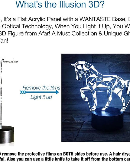 3D Horse Lamp, Optical Illusion Night Light for Room Decor & Nursery, Cool Birthday Gifts & 7 Color Changing Toys for Kids, Girls, Boys & Horse Lovers - LeafyLoom