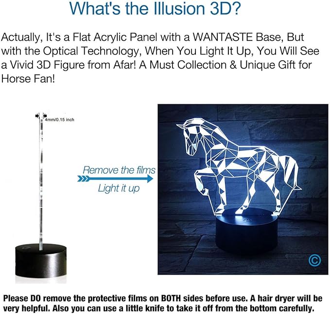 3D Horse Lamp, Optical Illusion Night Light for Room Decor & Nursery, Cool Birthday Gifts & 7 Color Changing Toys for Kids, Girls, Boys & Horse Lovers - LeafyLoom