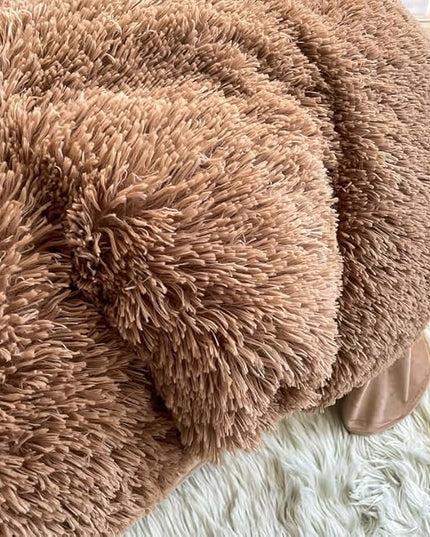 Faux Fur Kids Girls Coffee Comforter Sets Queen - 3PC Bed Set Warm Comfortable Soft Plush Flannel Velvet Fluffy Fuzzy Bedding（Comforter x 1 Pillowcases x 2） - LeafyLoom