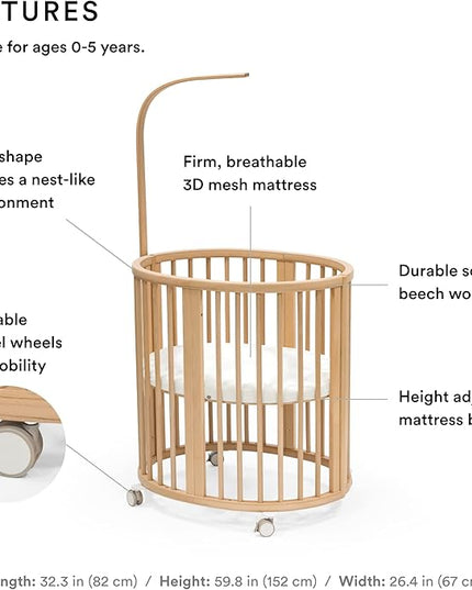 Stokke Sleepi Mini Bundle, Natural - includes Crib/Bed, Mattress & Drape Rod - Suitable for Ages 0-5 Years Old - Adjustable & Stylish - LeafyLoom