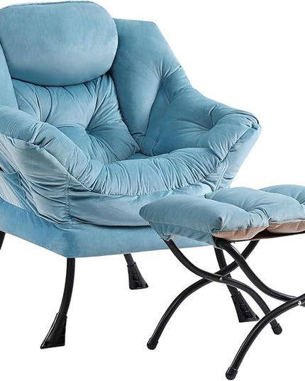 Cozy Lazy Chair and Ottoman, Large Contemporary Accent Lounge Chair Set, Leisure Upholstered Reading Armchair for Bedroom, Living Room, Dorm Rooms, Office - LeafyLoom