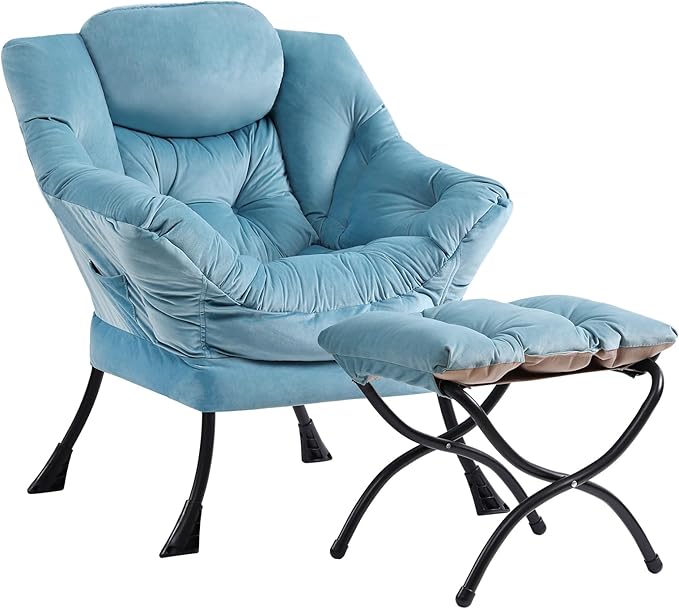 Cozy Lazy Chair and Ottoman, Large Contemporary Accent Lounge Chair Set, Leisure Upholstered Reading Armchair for Bedroom, Living Room, Dorm Rooms, Office - LeafyLoom