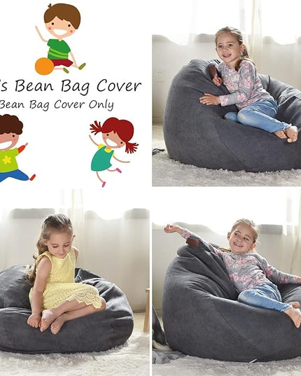 YuppieLife Stuffed Animals Bean Bag Chair Cover Candy-Colored Bean Bag（Just Cover, No Filling）/Extra Large Stuff 'n Sit Organization/Toy Storage Bag/Kids Toys Organizer（38'',Dark Grey） - LeafyLoom