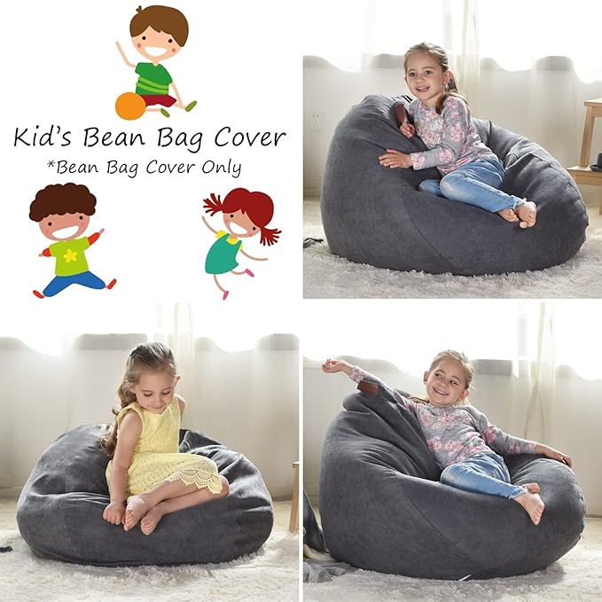 YuppieLife Stuffed Animals Bean Bag Chair Cover Candy-Colored Bean Bag（Just Cover, No Filling）/Extra Large Stuff 'n Sit Organization/Toy Storage Bag/Kids Toys Organizer（38'',Dark Grey） - LeafyLoom