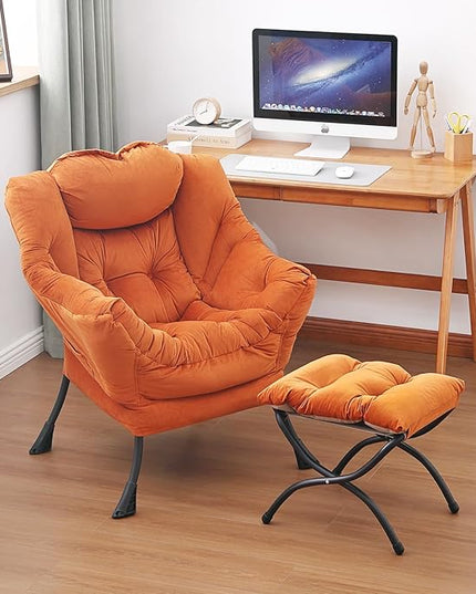 Lazy Chair and Ottoman, Large Accent Lounge Chair with Armrests and a Side Pocket, Modern Leisure Upholstered Sofa Reading Armchair with Footrest for Bedroom, Living Room, Dorm Rooms, Office - LeafyLoom