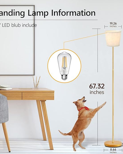 LED Floor Lamp, Standing Lamp for Living Room with Linen Lamp Shade,Adjustable Gooseneck Modern Reading Light,Floor Lamps for Bedroom,Office,Farmhouse,12W LED Bulb Included - LeafyLoom