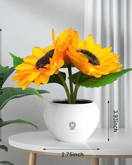 Rechargeable Sunflower Table Lamp - LED Artificial Flowers Desktop Lamp Night Light with Porcelain Vase, Cordless Touch Lamp for Bedroom Living Room Desk Decor, Birthday Gift for Her Girl Mom - LeafyLoom