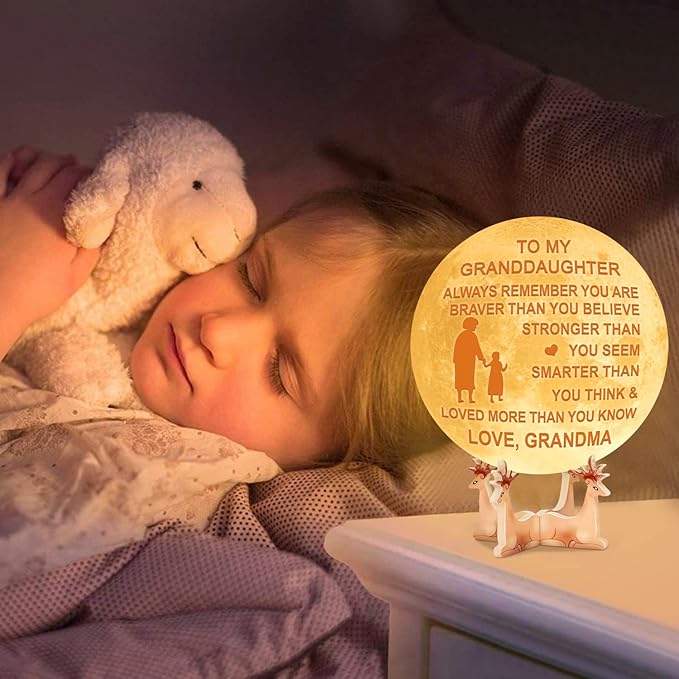 Personalized 3D Moon Lamp for Granddaughter,Personalized 5.9 Inch 3D Printing Moon Light Gift for Granddaughter Birthday Valentine's Christmas Gift (for Granddaughter from Grandma) - LeafyLoom