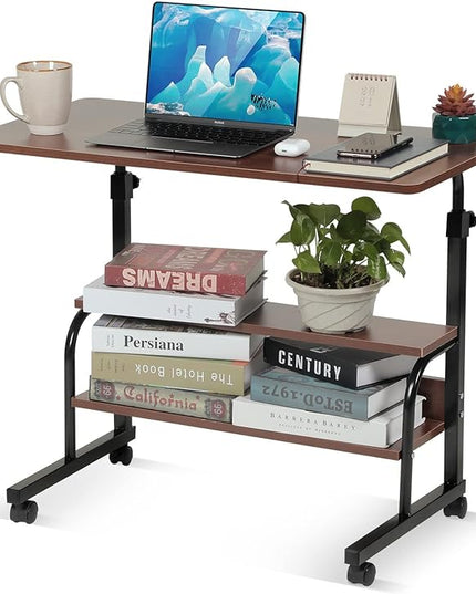 Adjustable Desk Standing Desk Small Desks for Small Spaces Portable Laptop Computer Desk Table for Bedrooms Couch Desk for Home Office Table Mobile Rolling Desk on Wheels Desk with Storage - LeafyLoom