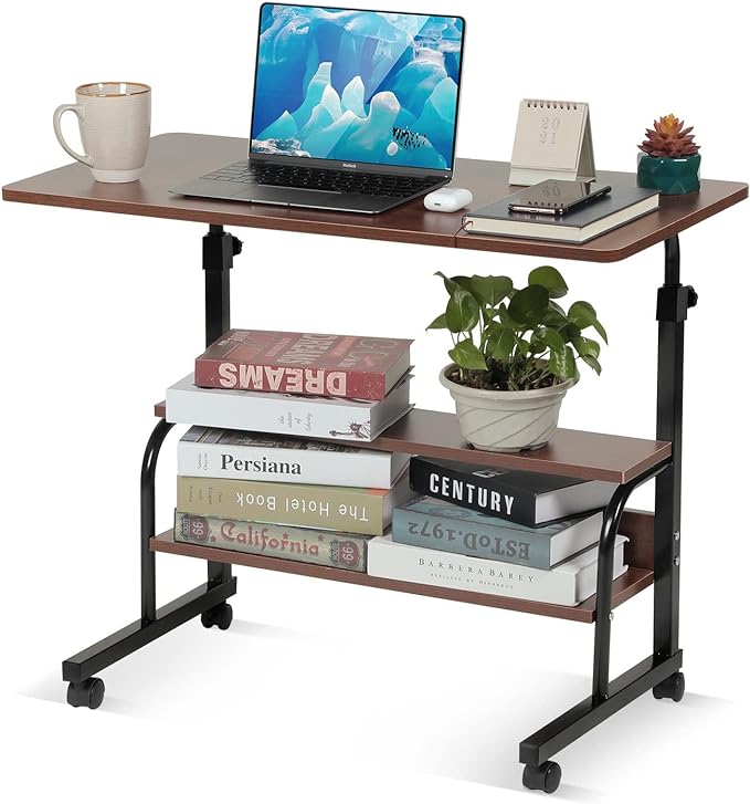 Adjustable Desk Standing Desk Small Desks for Small Spaces Portable Laptop Computer Desk Table for Bedrooms Couch Desk for Home Office Table Mobile Rolling Desk on Wheels Desk with Storage - LeafyLoom