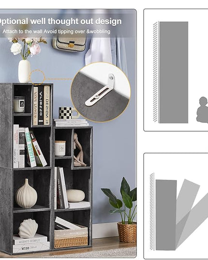 VECELO 3-Tier Small Bookcase, 4 Cube Bookshelf with Height Difference Shelves for Most Books, Modern Floor Standing Unit, Each Shelf Hold Up to 66 LBS for Living Room Bedroom, Grey - LeafyLoom