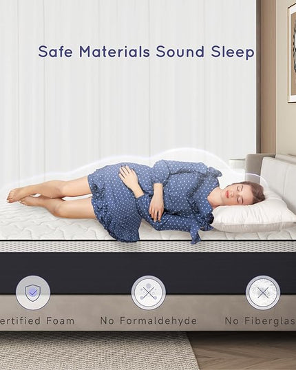 10 Inch Hybrid Twin Mattress, Twin Box Spring Mattresses with High Density Foam, Twin Size Innerspring Foam Mattress in a Box, White Grey Mattresses Bed with Medium Firm Feel, 75x38x10 inch - LeafyLoom