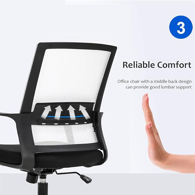 Office Chair Ergonomic Desk Task Chair Mesh Computer Chair Mid-Back Mesh Home Office Swivel Chair Modern Executive Chair with Wheels Armrests Lumbar Support(White) - LeafyLoom