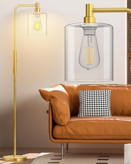 Stepless Dimmable Floor Lamps with Glass Lampshade Modern Standing Lamps with 6W LED Bulb Bright Corner Lamp Tall Pole Lamps for Living Room Bedroom Office Study Room Farmhouse, Gold - LeafyLoom