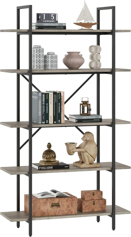 GAOMON 5 Tier Bookshelf, 67.9” Book Shelves for Living Room, Large Bookcase with 5 Open BookShelves, Display Shelves for Home Office, Study Room, Living Room, Bed Room-Grey - LeafyLoom