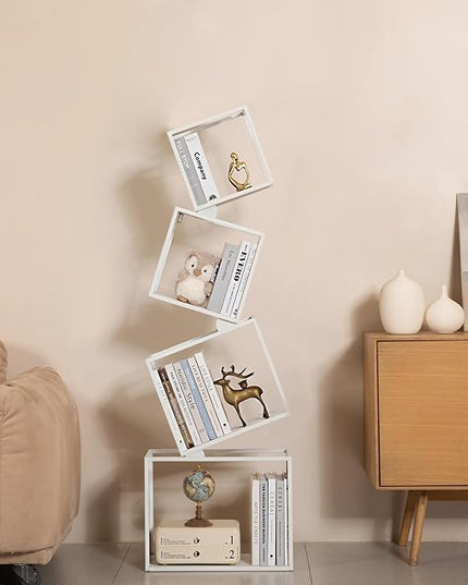 Bookshelf, 4-Tier Bookcase White, White Bookshelf, 4 Tier Bookshelf, 49''Tall Industrial Bookshelf, Modern Book Storage, Storage Shelves for CDs/Books/Home Decor, Display Shelf - LeafyLoom