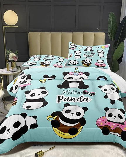 Bodhi Cartoon Cute Panda Comforter Set Queen for Boys Girls Kids Teens Soft Microfiber Animal Theme Panda Bedding Set Queen Size 3D Panda Comforter Set 1 Comforter+2 Pillow Shams #4007 - LeafyLoom