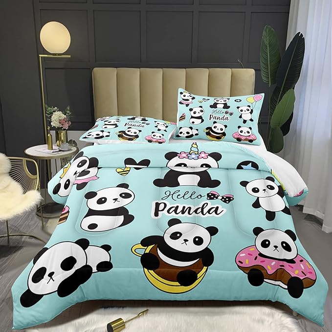 Bodhi Cartoon Cute Panda Comforter Set Queen for Boys Girls Kids Teens Soft Microfiber Animal Theme Panda Bedding Set Queen Size 3D Panda Comforter Set 1 Comforter+2 Pillow Shams #4007 - LeafyLoom