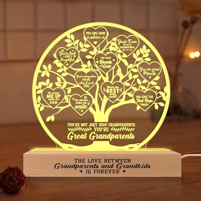 Grandparent Gifts from Grandkids, Lamp Present for Granddaughter Grandson, Night Light with Wooden Base, Gifts for Birthday, Mothers' Day, Thanksgiving, Why I Love You, Desk Decoration - LeafyLoom