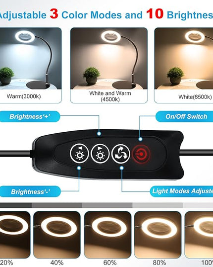 NZQXJXZ 20X10X Magnifying Glass with Light and Stand Lighted Magnifier with 72 LEDs 3 Color Modes and 10 Stepless Dimmable Desk Magnifying Lamp for Hobbies, Reading, Close Work, Jewelry - LeafyLoom
