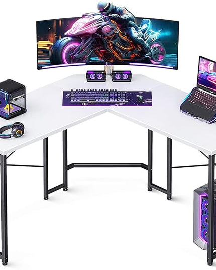 Casaottima 47 inch L Shaped Gaming Desk with Monitor Stand, Corner Desk Gaming Table for Home Office, Computer Desk Sturdy Writing Workstation for Small Space, White - LeafyLoom