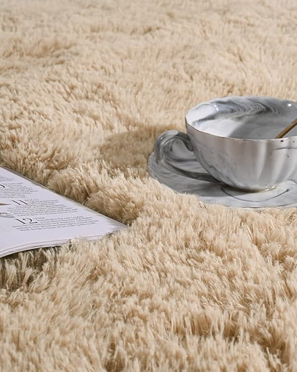 Softlife Rug for Bedroom 4x5.3 Feet Area Rug for Living Room Super Soft Shaggy Rugs for Kids Room Fluffy Fuzzy Carpets Long Plush Bedside Rug Nursery Christmas Home Decor for Boys Girls, Beige - LeafyLoom