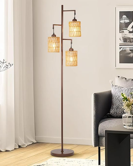 Farmhouse Floor Lamp, Industrial Style Tall Lamps, Boho Tree Standing Tall Lamp with Sturdy Modern Vintage Design for Living Room Bedroom Office Dining Room(Coffee) - LeafyLoom