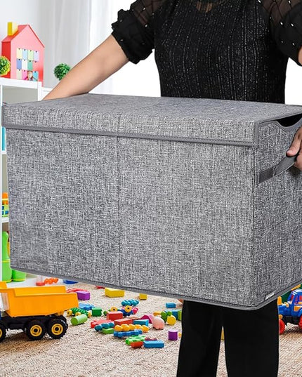 Toy Box Chest, Collapsible Sturdy Storage Bins with Lids, Extra Large Kids Toy Storage Organizer Boxes Bins Baskets for Kids, Boys, Girls, Nursery Room, Playroom, Closet (Linen Gray) - LeafyLoom