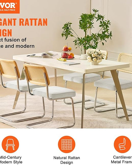 VEVOR Rattan Dining Chairs Set of 4, Mid Century Modern Dining Chair, Upholstered Velvet Accent Chair with Rattan Back, Retro Dining Room Kitchen Chair for Living Room, Bedroom, Office (18.1 Inch) - LeafyLoom