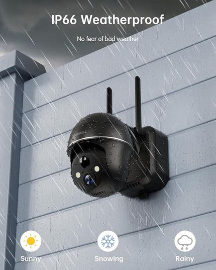 ZUMIMALL Security Cameras Wireless Outdoor - 2 Packs, 2.4G WiFi Battery Powered Cameras for Home Security, 360° View, Spotlight & Siren/PIR Detection/3MP Color Night Vision/2-Way Talk/IP66/Cloud ZUMIMALL