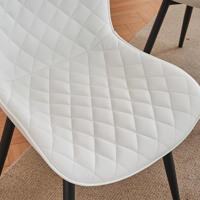 YOUNIKE Dining Kitchen Desk Chairs Modern Minimalist Faux Leather Indoor Padded Upholstered with Back Suitable for Kitchen Living Room Coffee Shop, Loads up to 300lbs Set of 2 White - LeafyLoom