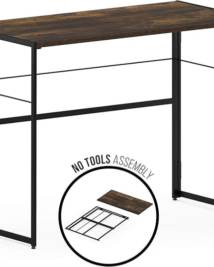 Furinno Riau No Tool/No Assembly/Folding Metal Frame Computer Desk, Rustic Oak/Black, 39 Inch - LeafyLoom